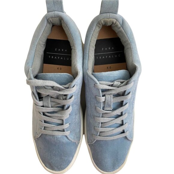Zara Platform Sneakers Bamba Sky Blue Velvet Platform Shoes SZ 40 US 9 - Picture 4 of 9